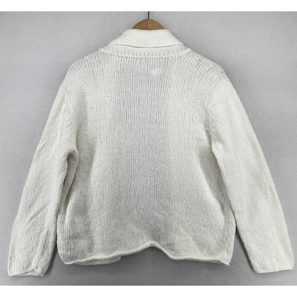 EILEEN FISHER Cardigan L Chunky Organic Cotton Shawl Open Front Off White - Picture 3 of 11